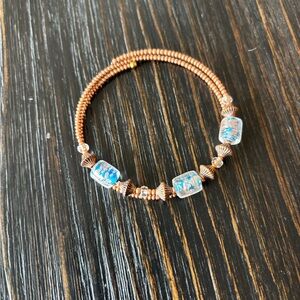 Elegant Copper and Blue Beaded Wrap Bracelet